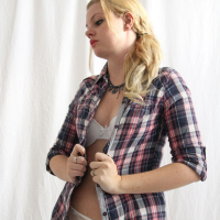 Sexy Babe posing in Lingerie and Plaid Shirt