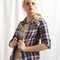 Sexy Babe posing in Lingerie and Plaid Shirt