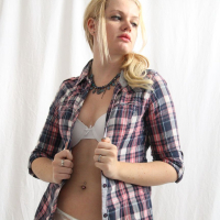 Sexy Babe posing in Lingerie and Plaid Shirt