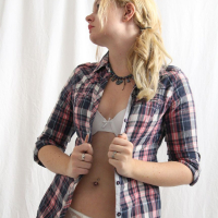 Sexy Babe posing in Lingerie and Plaid Shirt