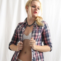 Sexy Babe posing in Lingerie and Plaid Shirt
