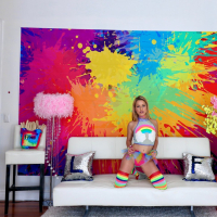Blonde babe Lilly Lit fucked in stripy Thigh Socks