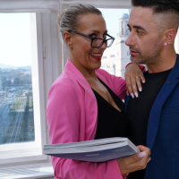 Lana Vegas drops on her knees to pleasure her lucky boss