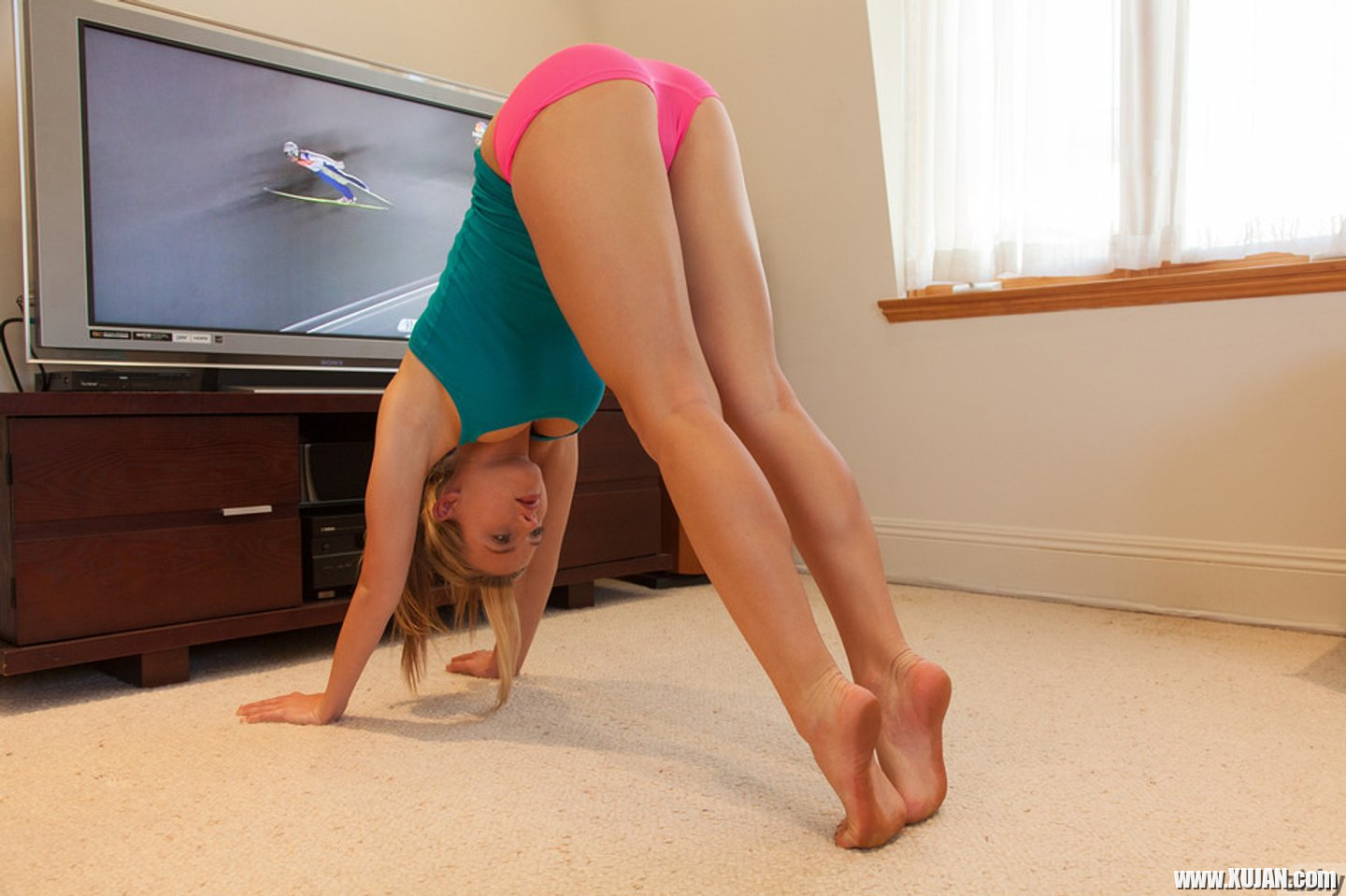Fit Babe Bristol Everett stretching in Yoga Shorts - Photo #3418765