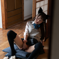 Ria Kurumi masturbates alone in a cute cosplay outfit