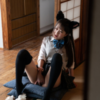 Ria Kurumi masturbates alone in a cute cosplay outfit