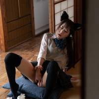 Ria Kurumi masturbates alone in a cute cosplay outfit