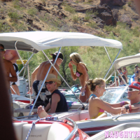 Naughty Allie posing and teasing at Boat Party