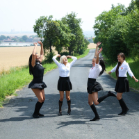 Ana Rose in a short Skirt with Schoolgirl Friends