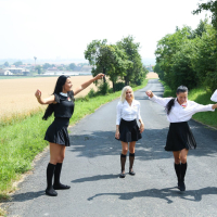 Ana Rose in a short Skirt with Schoolgirl Friends