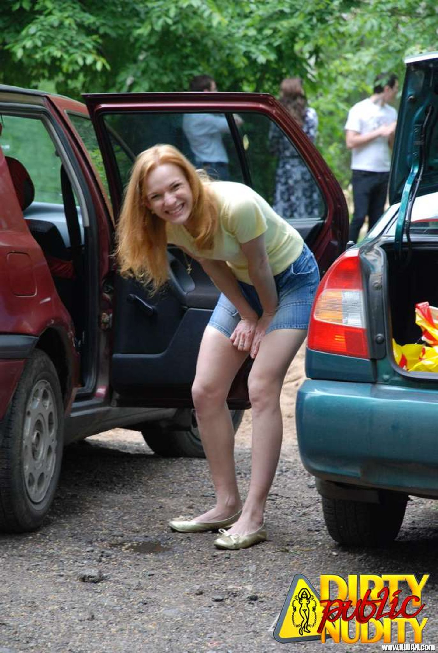 Naughty Redhead showing her Pussy in Car Park - Photo #3429317