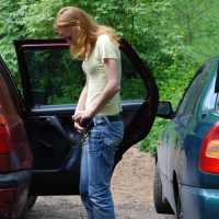 Naughty Redhead showing her Pussy in Car Park