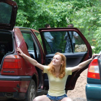 Naughty Redhead showing her Pussy in Car Park