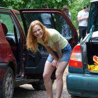 Naughty Redhead showing her Pussy in Car Park