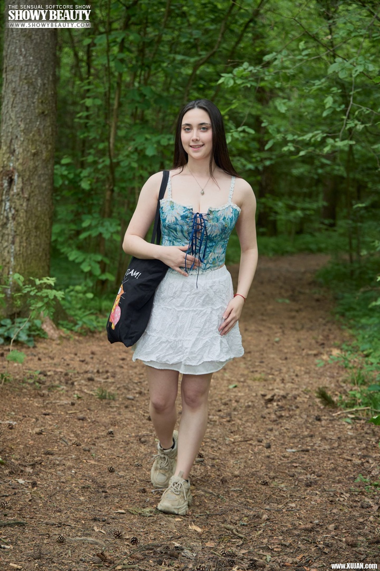 Busty brunette girl Remido revealing her naked melons in the park - Photo #3431866