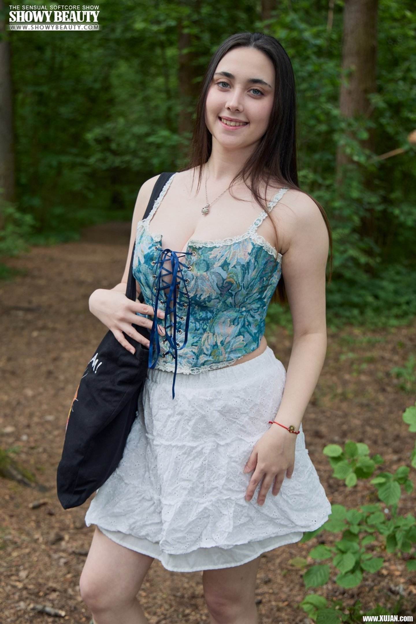 Busty brunette girl Remido revealing her naked melons in the park - Photo #3431867