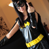 Sexy Batgirl Catie Minx strips to her black Stockings