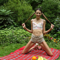 Natalia Nix enjoys drilling shaven Twat in Woods