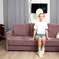 Petite babe Ella Abras drops down her tiny denim shorts