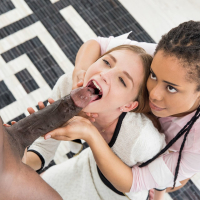 Wild bitches Ava Parker and Kira Noir serving same black schlong