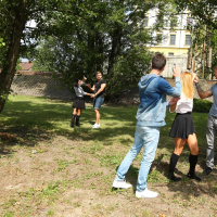 Schoolgirl Chrissy Fox has three way Sex outdoors