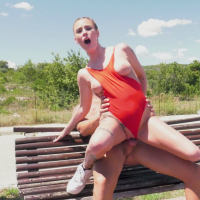Hot girl Lya Missy fucks a guy on a bench outdoors