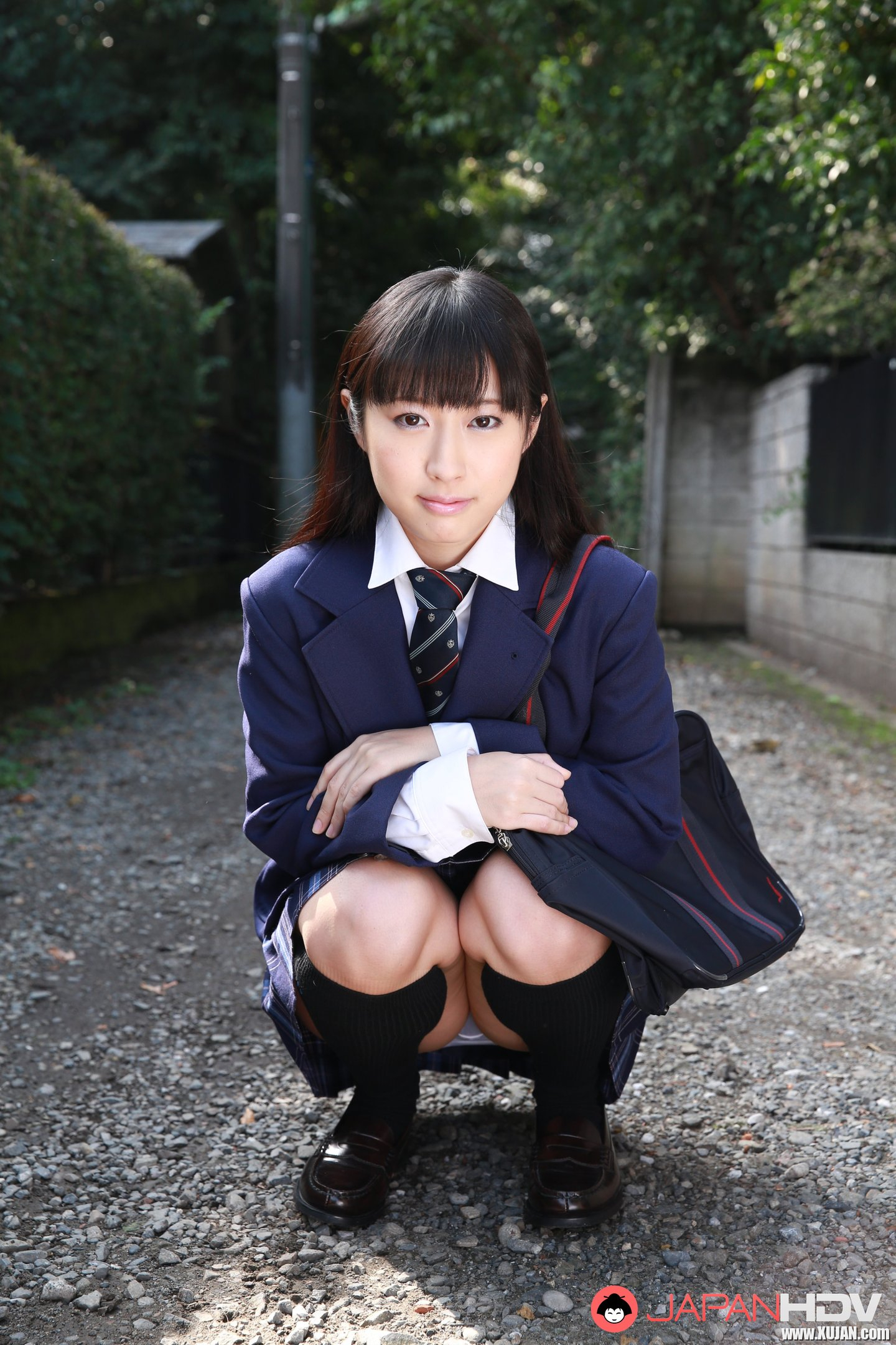 Naughty schoolgirl Tomomi Motozawa lifts up her skirt flashing panties - Photo #3469569