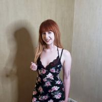 Pretty chick Hannah Grace takes off her flower dress and poses in lingerie