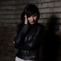 Jeny Smith in a Leather Jacket showing her Pussy