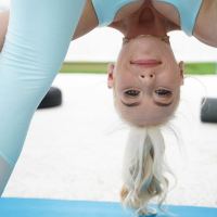 Lovely blondie Kay Lovely having a hardcore workout session