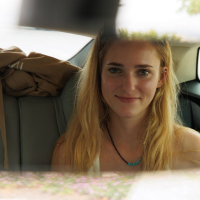 Pretty amateur Athena Fleurs strips naked and teasing in the car