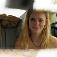 Pretty amateur Athena Fleurs strips naked and teasing in the car