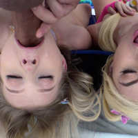 Aria Banks and Coco Lovelock sucking dudes cock