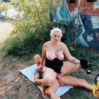 Chubby Mia Bitch bounces on a hard dick outdoors