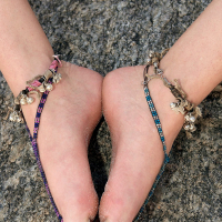 Sexy babe Michelle Honeywell just loves to tease with her feet on beach