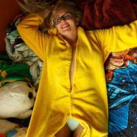 Harley Woodburn strips off lovely Pikachu pyjamas