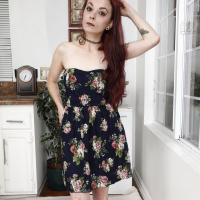 Small boobed Ivy Addams spreads her hairy twat