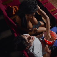 Gorgeous black chick Tina Fire sucks and fucks in the cinema