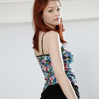 Redhead babe Bree Daniels modeling solo girl style in denim shorts