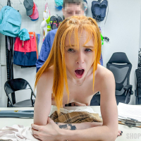Teen redhead thief Madi Collins gets exposed by security guard