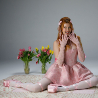 Ginger cutie Elly Clutch strips off her pink dress and high heels