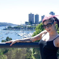 Hot babe Joanna Angel shows off her tattooed body in the outdoor scene