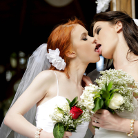 Lesbian Wedding sex pics with two young pornstars