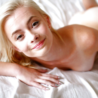 Teen blonde Maddy Rose pose naked in closeup and masturbates