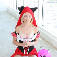 Petite Maddy Rose sits on a fat cock for Halloween