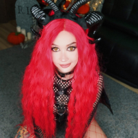 Sexy succubus cosplayer Purple Bitch is taking toy and big cock up her butt