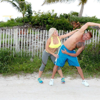 Personal Trainer Cristi Ann helps old Guy keep fit