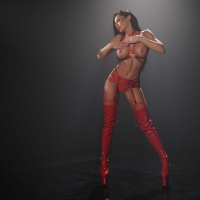 Madison Ivy in red boots riding a massive shaft