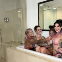 Joanna Angel in group sex by the shower