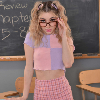 Petite blonde student Demi Hawks sucks and fucks hard in the classroom